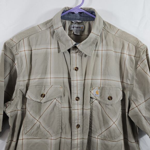 Carhartt Men's Relaxed Fit Lightweight Short Sleeve Shirt Size L Beige - Picture 2 of 5